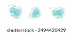 Set of abstract dark cyan watercolor water splash on a white background. Vector watercolour texture in salad color. Ink paint brush stain. Dark cyan splatters spot. Watercolor pastel splash