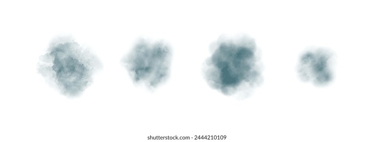 Set of abstract dark cyan watercolor water splash on a white background. Vector watercolour texture in salad color. Ink paint brush stain. Dark cyan splatters spot. Watercolor pastel splash