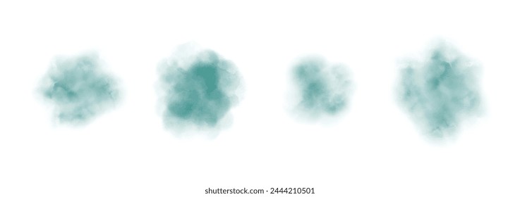 Set of abstract dark cyan watercolor water splash on a white background. Vector watercolour texture in salad color. Ink paint brush stain. Dark cyan splatters spot. Watercolor pastel splash
