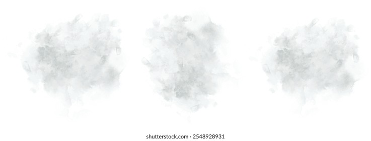 Set of abstract dark desaturated cyan watercolor water splash on a white background. Vector watercolour texture in salad color. Ink paint brush stain. Cyan splatters spot. Watercolor pastel splash