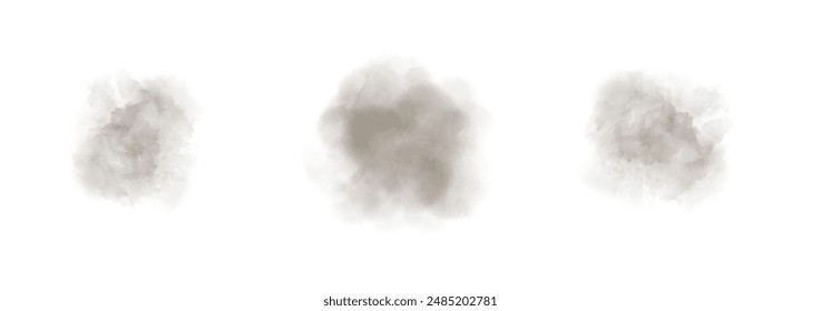 Set of abstract dark grayish orange watercolor water splash on a white background. Vector watercolour texture in salad color. Ink paint brush stain. Orange splatters spot. Watercolor pastel splash