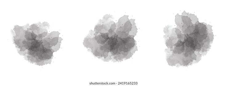 Set of abstract dark grayish pink watercolor water splash on a white background. Vector watercolour texture in salad color. Ink paint brush stain. Green splatters spot. Watercolor pastel splash