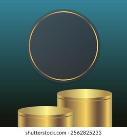 Set of abstract dark green cylinder podium. Modern vector illustration platform for product