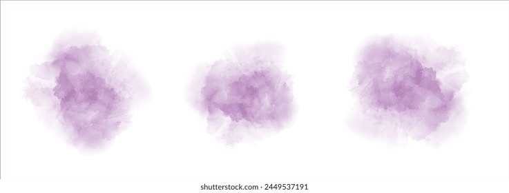 Set of abstract dark magenta watercolor water splash on a white background. Vector watercolour texture in salad color. Ink paint brush stain. Dark magenta splatters spot. Watercolor pastel splash