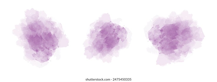 Set of abstract dark magenta watercolor water splash on a white background. Vector watercolour texture in salad color. Ink paint brush stain. Dark magenta splatters spot. Watercolor pastel splash