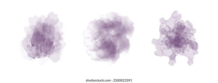 Set of abstract dark magenta watercolor water splash on a white background. Vector watercolour texture in salad color. Ink paint brush stain. Dark magenta splatters spot. Watercolor pastel splash