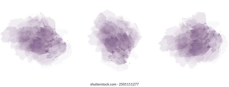 Set of abstract dark magenta watercolor water splash on a white background. Vector watercolour texture in salad color. Ink paint brush stain. Dark magenta splatters spot. Watercolor pastel splash