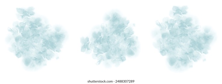 Set of abstract dark moderate cyan watercolor water splash on a white background. Vector watercolour texture in salad color. Ink paint brush stain. Cyan splatters spot. Watercolor pastel splash