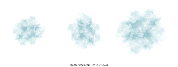 Set of abstract dark moderate cyan watercolor water splash on a white background. Vector watercolour texture in salad color. Ink paint brush stain. Cyan splatters spot. Watercolor pastel splash