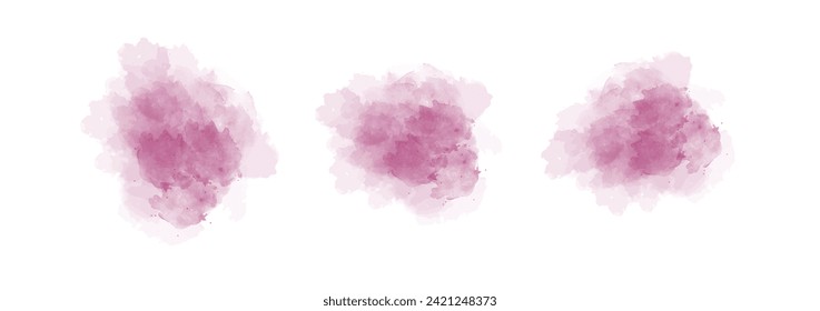 Set of abstract dark pink watercolor water splash on a white background. Vector watercolour texture in salad color. Ink paint brush stain. Dark pink splatters spot. Watercolor pastel splash