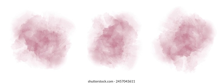 Set of abstract dark pink watercolor water splash on a white background. Vector watercolour texture in salad color. Ink paint brush stain. Dark pink splatters spot. Watercolor pastel splash