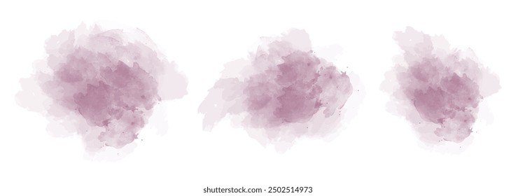 Set of abstract dark pink watercolor water splash on a white background. Vector watercolour texture in salad color. Ink paint brush stain. Dark pink splatters spot. Watercolor pastel splash