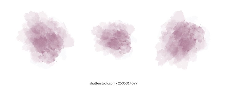 Set of abstract dark pink watercolor water splash on a white background. Vector watercolour texture in salad color. Ink paint brush stain. Dark pink splatters spot. Watercolor pastel splash