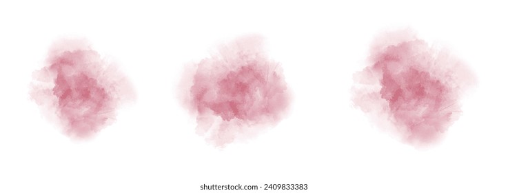 Set of abstract dark red watercolor water splash on a white background. Vector watercolour texture in salad color. Ink paint brush stain. Green splatters spot. Watercolor pastel splash