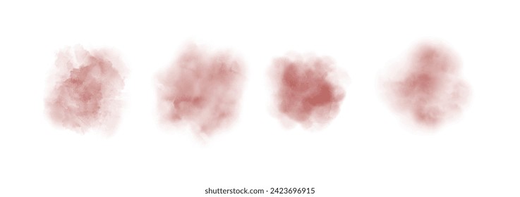 Set of abstract dark red watercolor water splash on a white background. Vector watercolour texture in salad color. Ink paint brush stain. Dark red splatters spot. Watercolor pastel splash