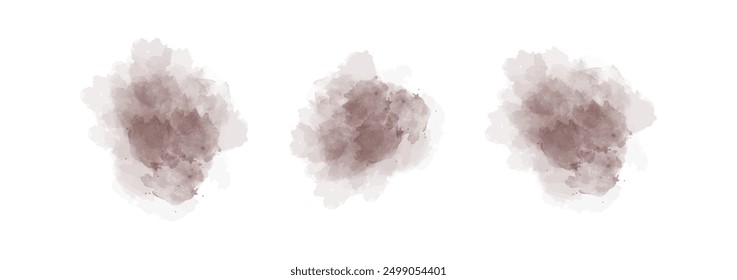 Set of abstract dark red watercolor water splash on a white background. Vector watercolour texture in salad color. Ink paint brush stain. Dark red splatters spot. Watercolor pastel splash