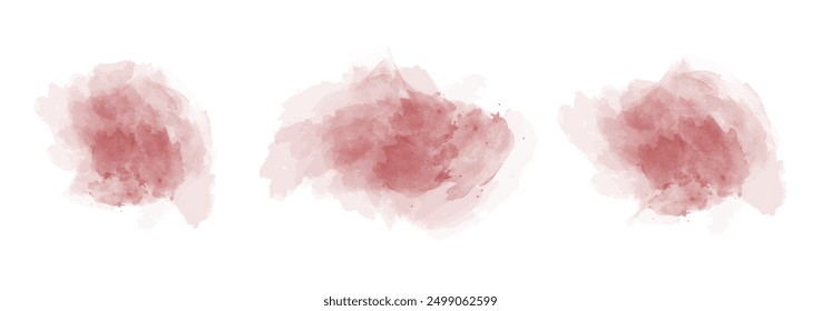 Set of abstract dark red watercolor water splash on a white background. Vector watercolour texture in salad color. Ink paint brush stain. Dark red splatters spot. Watercolor pastel splash