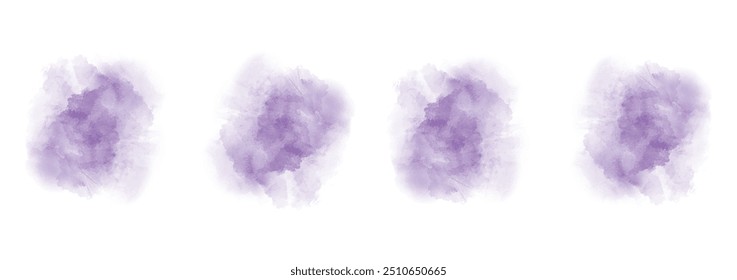 Set of abstract dark violet watercolor water splash on a white background. Vector watercolour texture in salad color. Ink paint brush stain. Dark violet splatters spot. Watercolor pastel splash