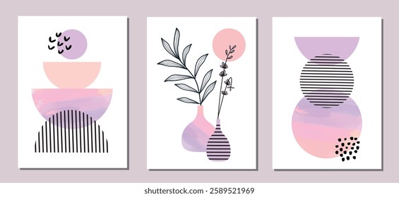 Set of Abstract decorations with floral elements and shapes.