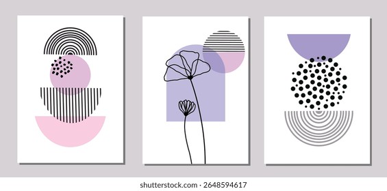 Set of abstract decorations with flowers and shapes.