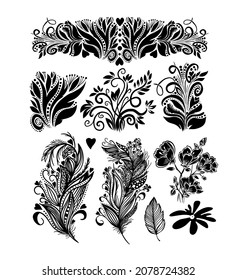 A set of abstract decorative black elements. Vector illustration