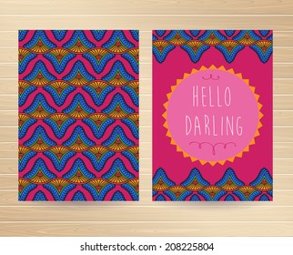 Set of abstract decorative card. Hello Darling. Vector illustration.