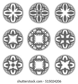 Set of abstract decorative elements, flowers and stars