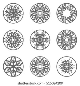 Set of abstract decorative elements, flowers and stars