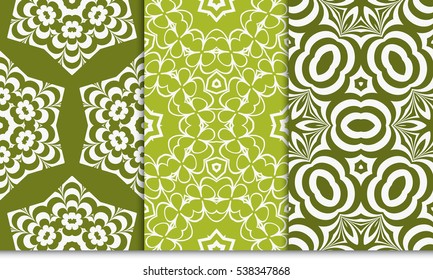 set of abstract decorative floral geometric ornament. green color. seamless vector illustration. template for wallpaper, invitation, card
