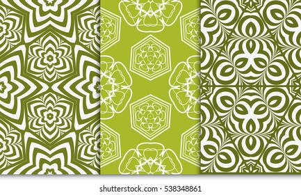 set of abstract decorative floral geometric ornament. green color. seamless vector illustration. template for wallpaper, invitation, card