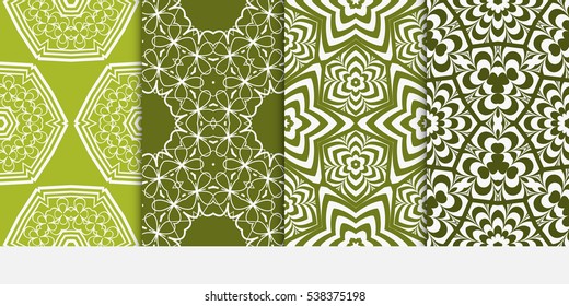 set of abstract decorative floral geometric ornament. green color. seamless vector illustration. template for wallpaper, invitation, card