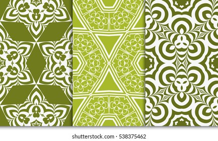 set of abstract decorative floral geometric ornament. green color. seamless vector illustration. template for wallpaper, invitation, card