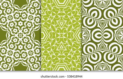 set of abstract decorative floral geometric ornament. green color. seamless vector illustration. template for wallpaper, invitation, card