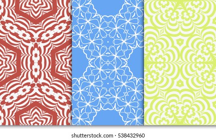 set of abstract decorative floral geometric ornament. red green, blue color. seamless vector illustration. template for wallpaper, invitation, card