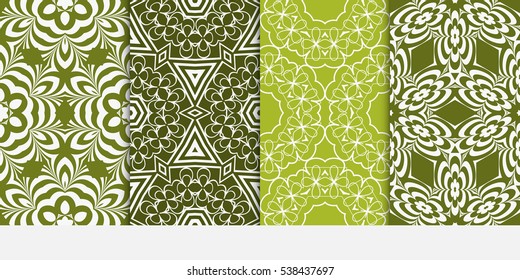 set of abstract decorative floral geometric ornament. green color. seamless vector illustration. template for wallpaper, invitation, card