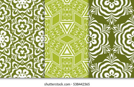 set of abstract decorative floral geometric ornament. green color. seamless vector illustration. template for wallpaper, invitation, card
