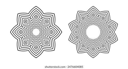 Set of Abstract Decorative Geometric Radial Circle Patterns. Vector Art.