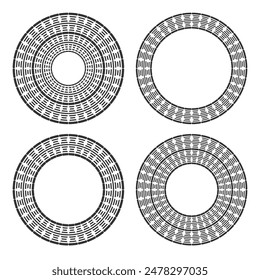 Conjunto de Abstractas decorativo geométrico radial círculo negro y blanco patrones. Elementos de diseño redondos. Arte vectorial.