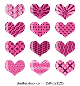 Set of abstract decorative hearts. Vector illustration of valentines day. Design elements for decoration