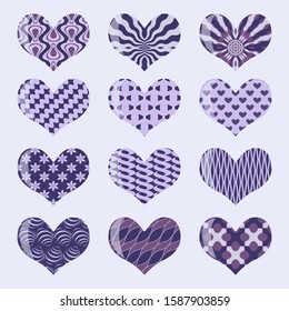 Set of abstract decorative hearts. Vector illustration of valentines day. Design elements for decoration