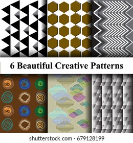 Set of Abstract Decorative Patterns in Modern Style. Geometric and Watercolor Design Vector