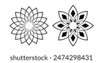 Set of Abstract Decorative Radial Floral Patterns. Flower Icons. Round Design Elements. Vector Art.