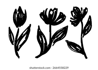 Conjunto de flores de tulipa de primavera abstratas e decorativas. Gráficos vetoriais.