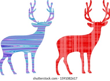 Set of abstract deer isolated on a white background. Vector illustration.