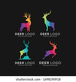 Set of Abstract Deer logo colorful illustration, Deer Idea logo design inspiration