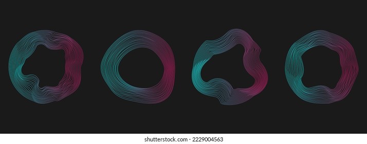 Set of abstract deformed circle banners. Distorted contour. Vector illustration