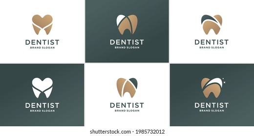 Set of abstract dentist logo with creative different elements concept Premium Vector