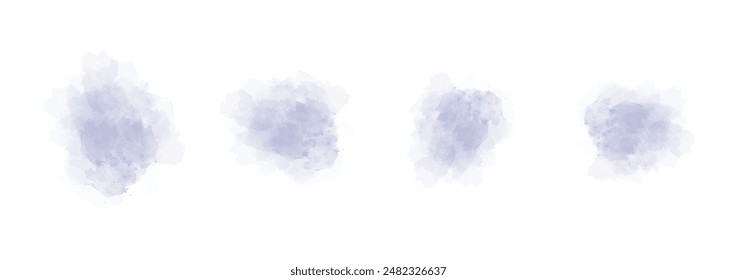 Set of abstract desaturated blue watercolor water splash on a white background. Vector watercolour texture in salad color. Ink paint brush stain. Blue splatters spot. Watercolor pastel splash