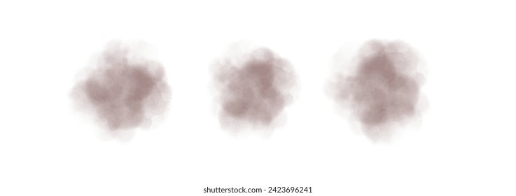 Set of abstract desaturated dark red watercolor water splash on a white background. Vector watercolour texture in salad color. Ink paint brush stain. Desaturated dark red splatters spot. 