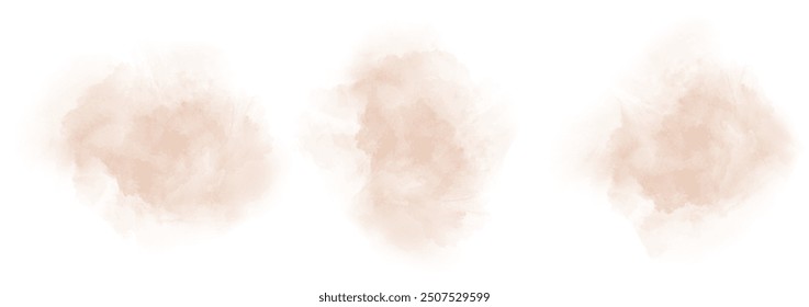 Set of abstract desaturated orange watercolor water splash on a white background. Vector watercolour texture in salad color. Ink paint brush stain. Orange splatters spot. Watercolor pastel splash